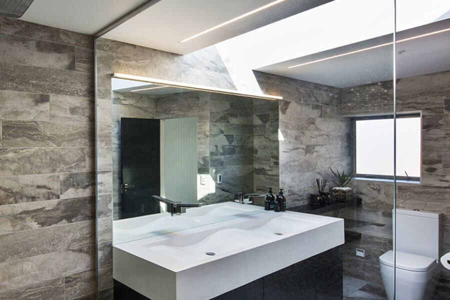 Sideways Sally in a bathroom